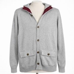 FIVE FOUR Men Grey Button Cardigan Sweater Collared Pockets M Preppy Heavyweight
